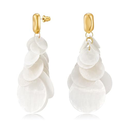 HolidayQbee Seashell Earrings For Women Summer Beach Earring Cute Gold Dangle Drop Earrings Fashion Boho Mermaid Earring Jewelry Gift | Amazon (US)