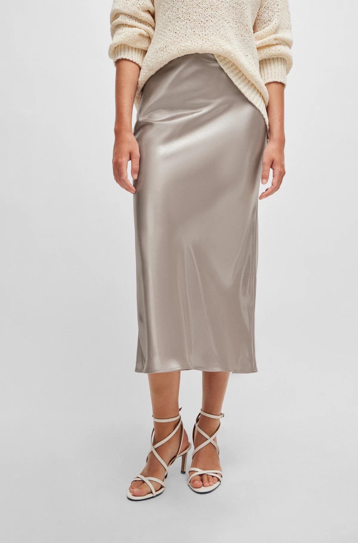 Liquid-fabric maxi skirt with diagonal seam detail | Hugo Boss (US)