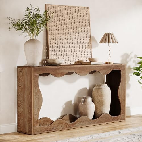 Tribesigns 63 Inches Farmhouse Console Table with Storage, Couch Table Behind Sofa, Long Entryway Sofa Station, Narrow Console Stand, Hallway Stand for Entryway Living Room, Wood Grain | Amazon (US)