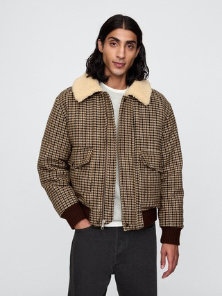Wool-Blend Houndstooth Bomber Jacket | Gap (US)