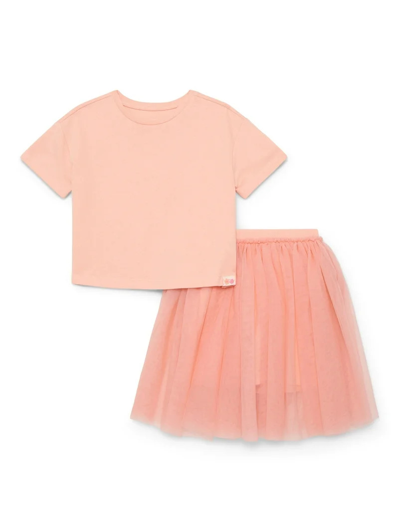 Wonder Nation Little Girls Boxy Tee and Tutu Skirt Set, 2-Piece, Sizes 4-10 | Walmart (US)