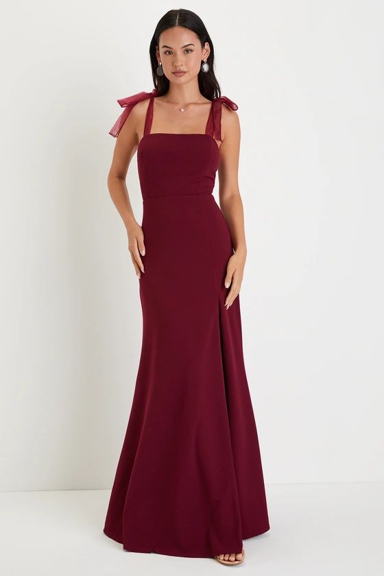 Beloved Elegance Burgundy Tie-Strap Mermaid Maxi Dress | Lulus (US)