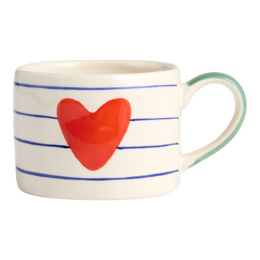 Red Heart and Blue Stripe Hand Painted Ceramic Mug by World Market | World Market