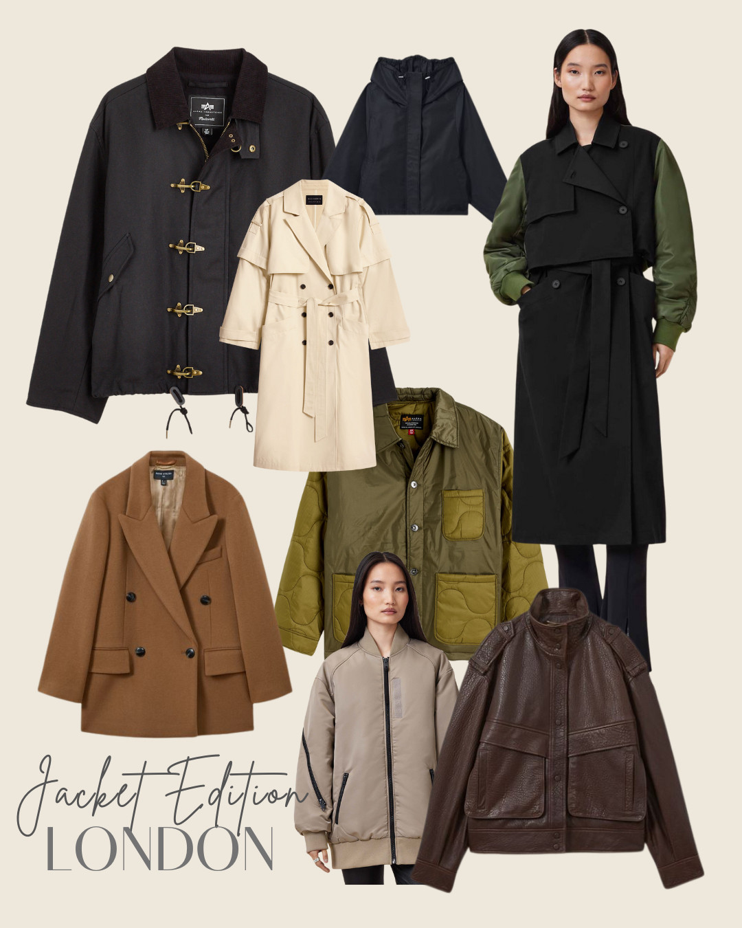 Ah, London! A city that demands both style and practicality when it comes to outerwear.  Here are my top jacket recommendations for your London adventure:

1. The Classic Trench Coat:

Why it's perfect: Timeless, chic, and eternally associated with London. It's waterproof, versatile, and can be dressed up or down.
2. The Leather Jacket (with a Twist):

Why it's perfect: Adds a touch of edgy cool to any outfit, perfect for exploring London's trendy neighborhoods.

AllSaints: Known for their cool, contemporary leather jackets with unique details.

3. The Tailored Blazer:

Why it's perfect: Sophisticated and versatile, ideal for museum visits, afternoon tea, or a night at the theater.

Reiss: Offers a range of stylish blazers with a modern edge.

4. The Statement Coat:

Why it's perfect: For those who want to make a fashion statement, a bold coat adds personality and flair.

Madewell did a collab with Alpha Industries that feels so unique! 

Bonus Tip:

Layering is Key: London weather can be unpredictable, so pack layers that you can easily add or remove. A lightweight puffer vest or cardigan can be worn under your jacket for extra warmth.

#London #Packing #Jackets #EuroTrip #Madewell  

 

#LTKStyleTip #LTKTravel