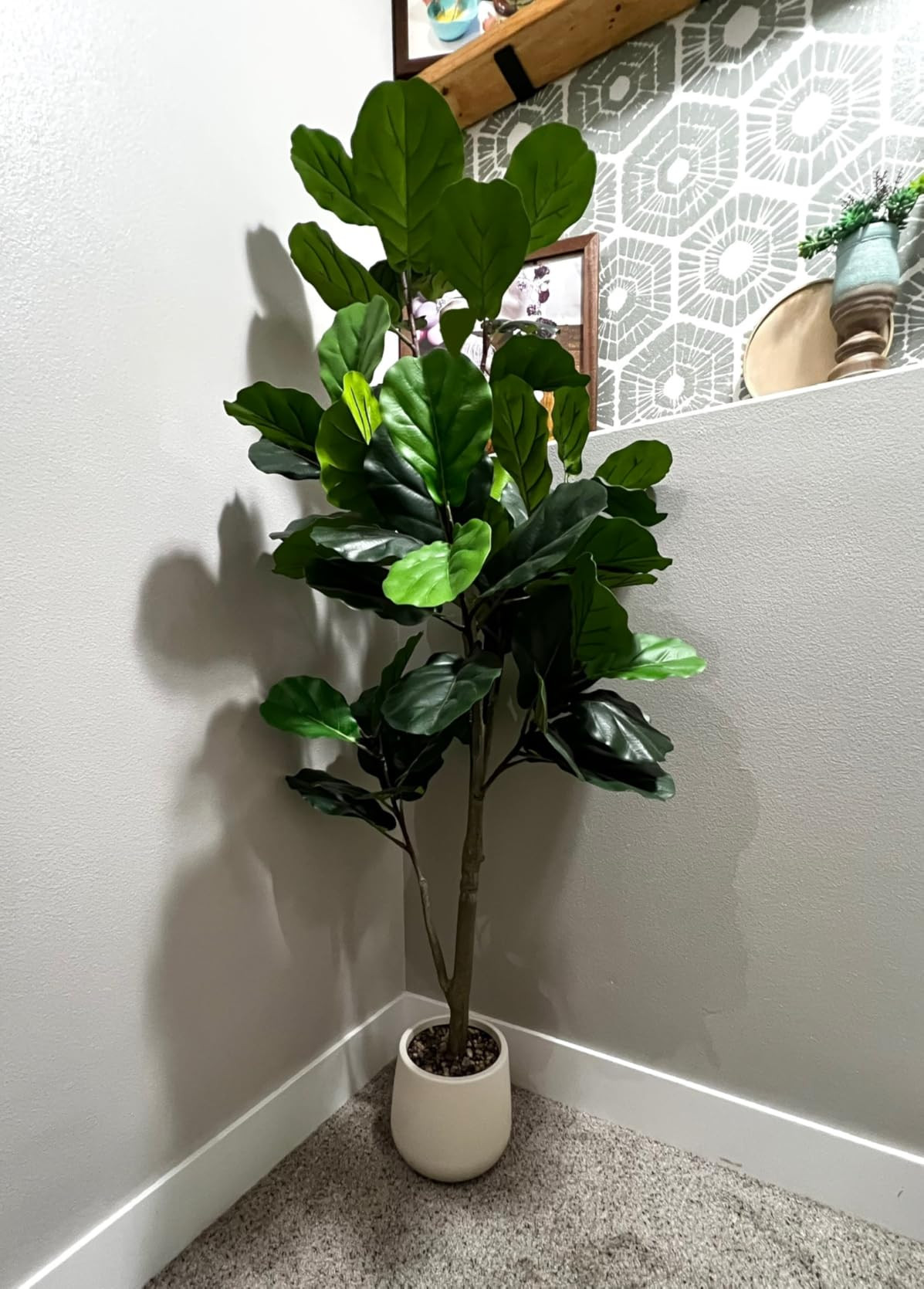 Artificial Fiddle Leaf Fig Tree, 7FT Tall Faux Ficus Lyrata Fake Tree in White Pot, Artificial Tr... | Amazon (US)