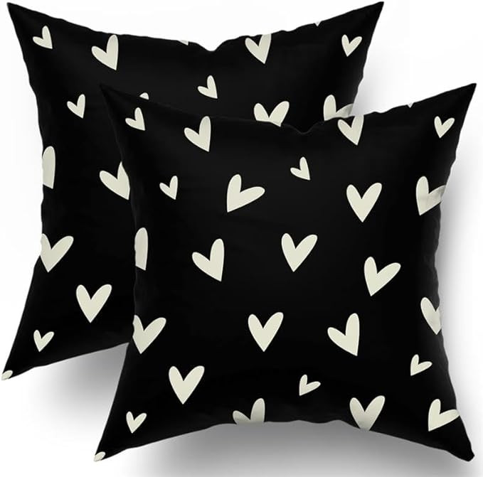 Valentines Pillow Covers 18x18 Set of 2 Black Love Heart Holiday Decorative Throw Pillows Romanti... | Amazon (US)