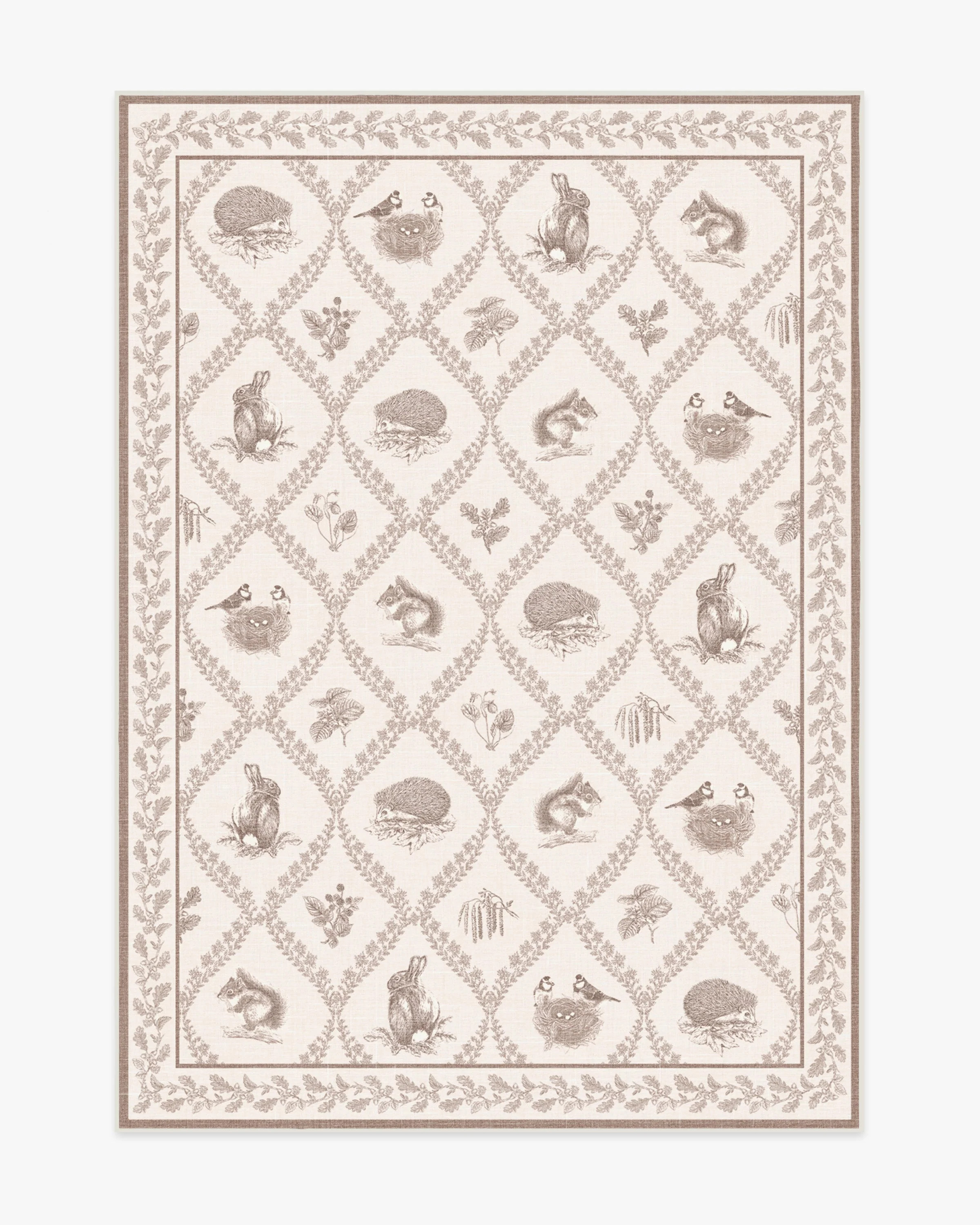 Sanderson Squirrel & Hedgehog Fawn Tufted Rug | Ruggable | Ruggable