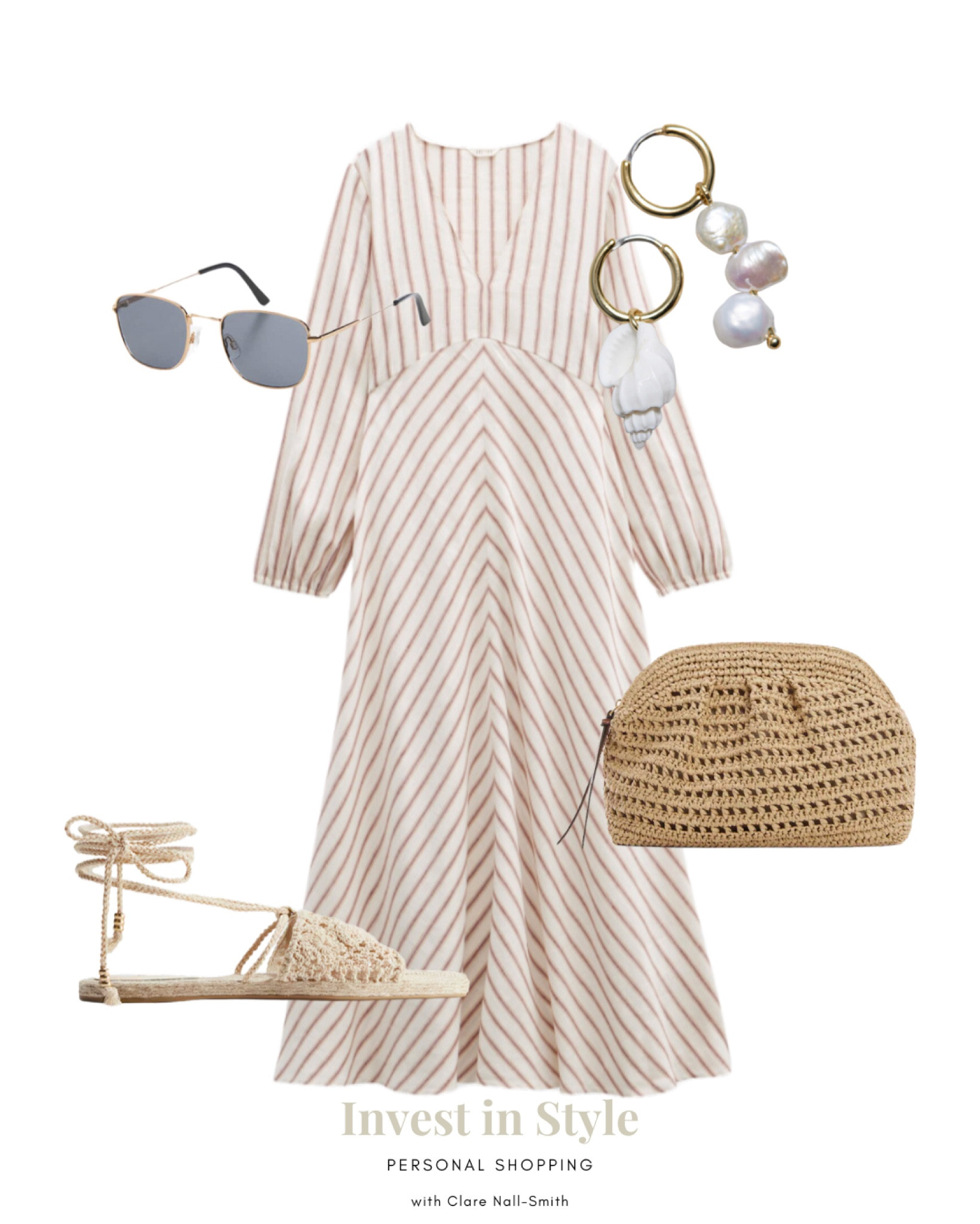 Summer dress outfit 
Chic and flowing 
Push sleeves back to balance volume 
Flattering V neckline and stripe placement  

#LTKuk #LTKsummer #LTKgetaway