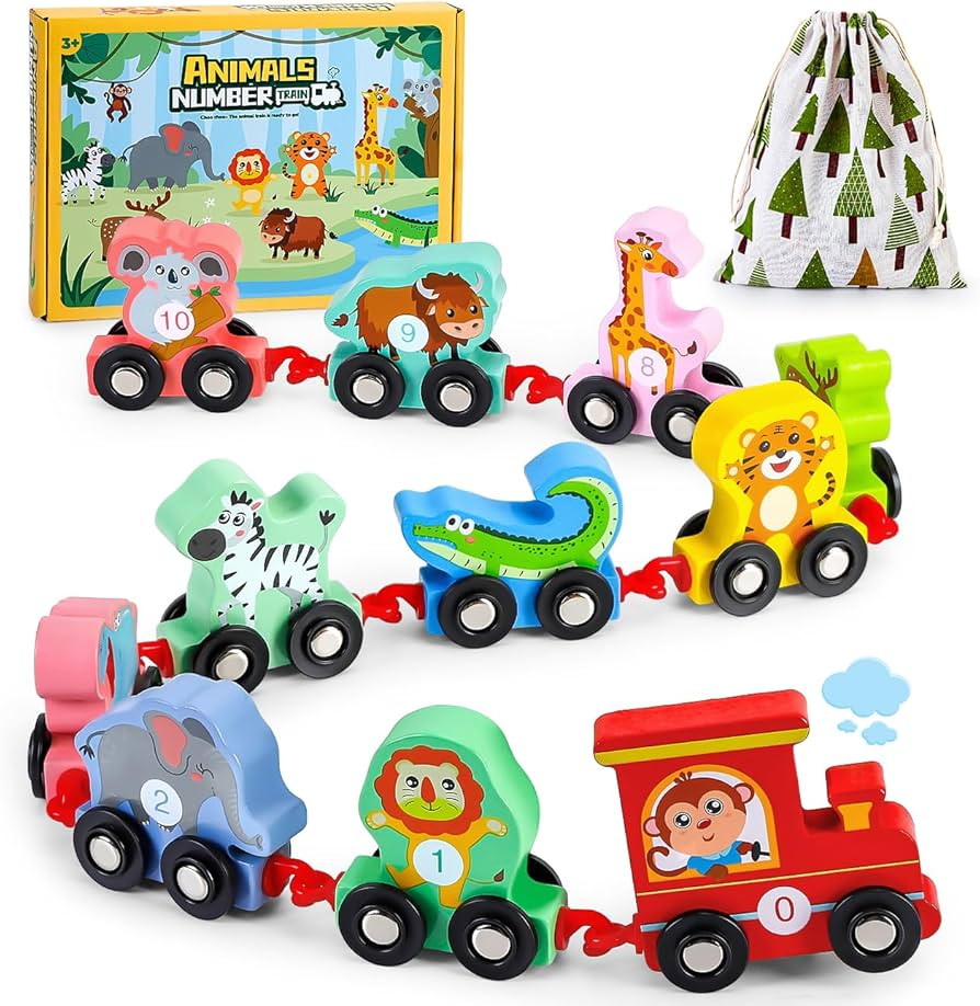 EDUJOY Toddler Toys for 2-3 Year Old Boy, Wooden Animal Train Set, Montessori Toys for 2 3 Year O... | Amazon (US)