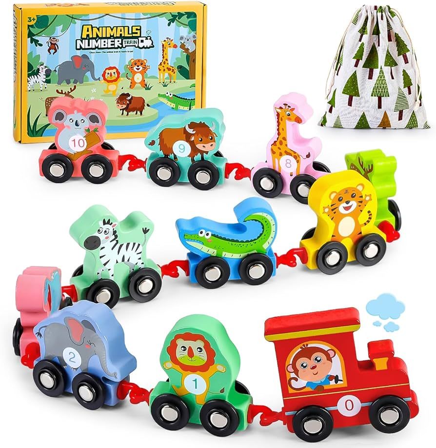 EDUJOY Toddler Toys for 2-3 Year Old Boy, Wooden Animal Train Set, Montessori Toys for 2 3 Year O... | Amazon (US)