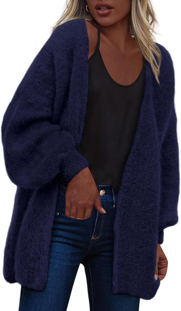 dowerme Women Open Front Cardigans Trendy Fall Long Sleeve Drop Shoulder Soft Knit Slouchy Sweate... | Amazon (US)