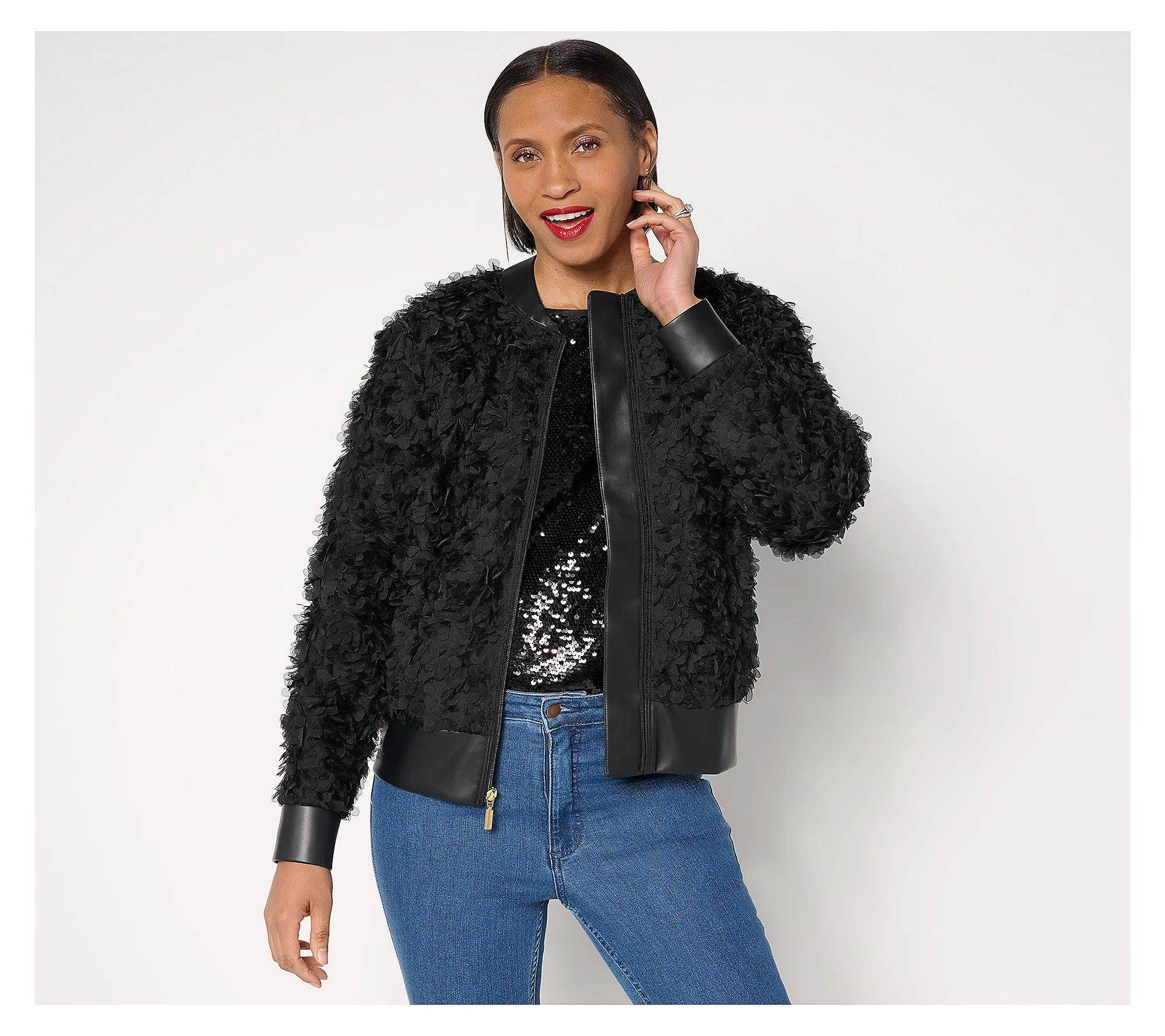 Mally Roncal Rosebud Textured Bomber Jacket | QVC