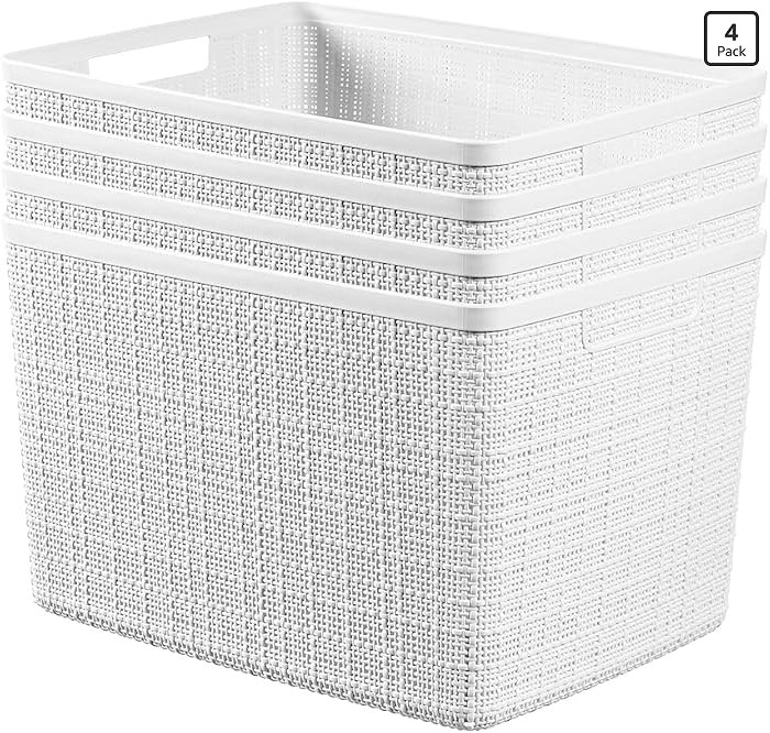 Curver Set of 4 Large 20L Jute Decorative Plastic Organization and Storage Baskets - Perfect Bins... | Amazon (US)