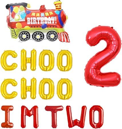 Choo Choo Im Two Balloons,Train 2nd birthday Party Decorations For Boy, Two Train Baby Shower Boy... | Amazon (US)