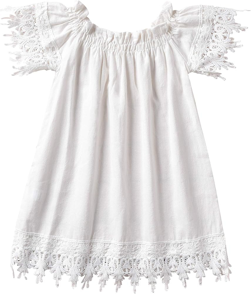 Kids Baby Girls White Off Shoulder Lace Dress Toddler Infant Baby Girls Summer Linen Clothes | Amazon (US)