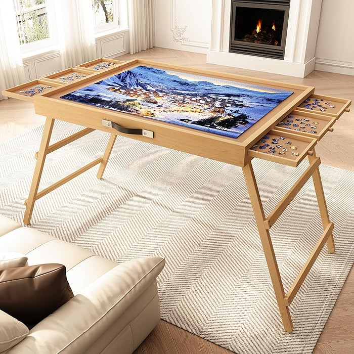 24.8" H Tall Puzzle Table with 6 Drawers, 1000 Pieces Jigsaw Puzzle Board with Folding Legs & Pro... | Amazon (US)