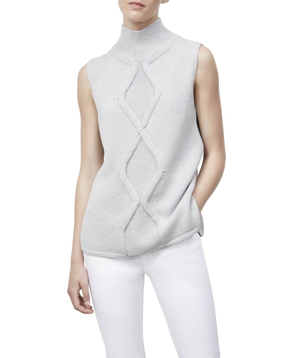 Cabled Wool Turtleneck Shell | Neiman Marcus
