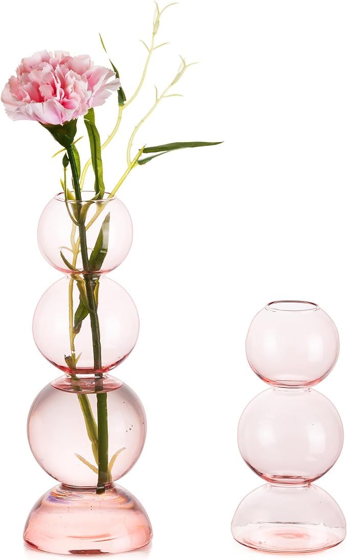 Glass Bubble Vases for Flowers, Hewory 2pcs Pink Unique Cute Single Flower Vase for Centerpieces,... | Amazon (US)