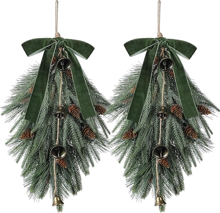 Shihanee 2 Pcs 24" Christmas Teardrop Swag Rustic Door Swag Teardrop Wreath Artificial Norfolk Pi... | Amazon (US)