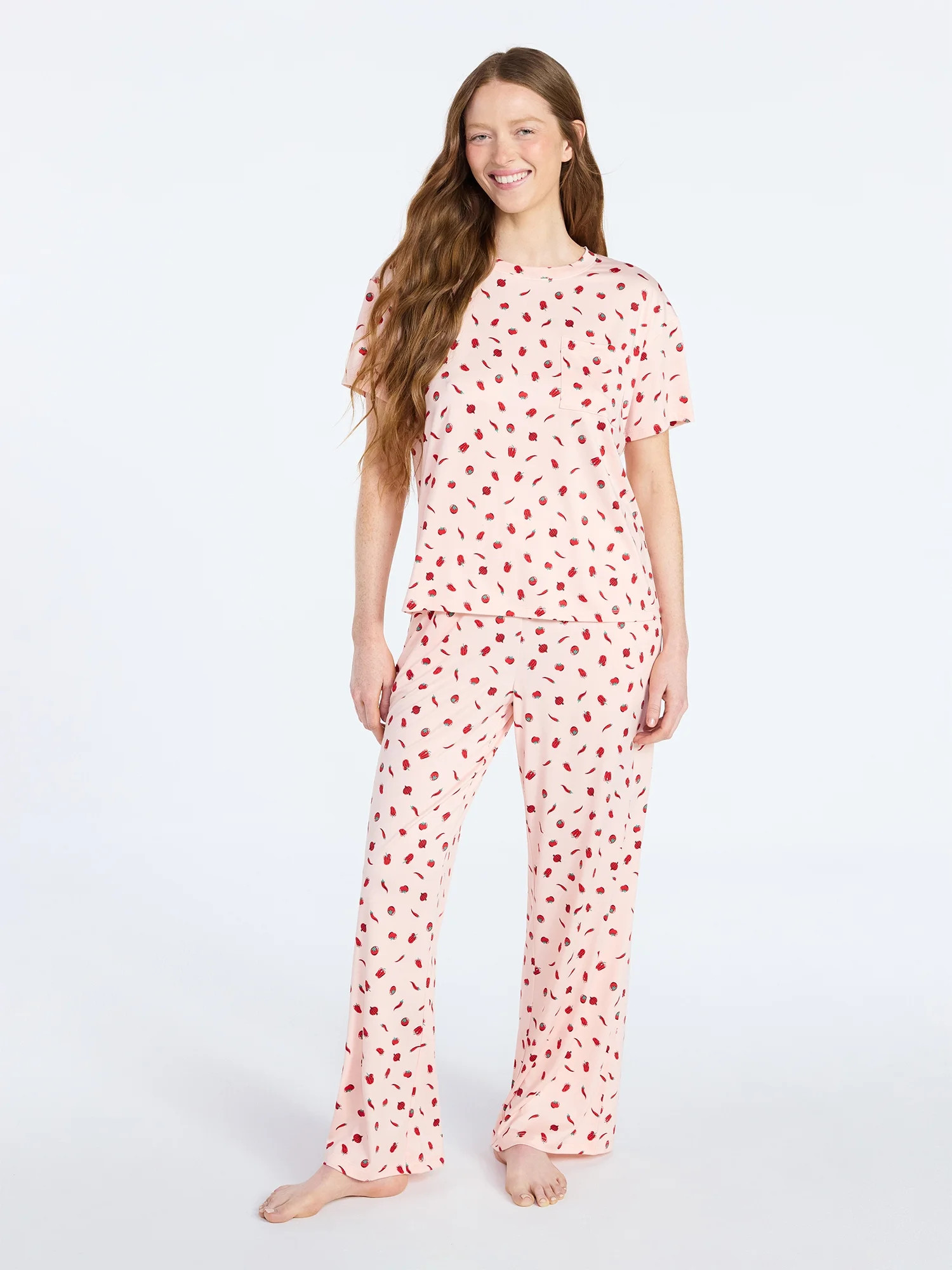 Joyspun Women's Dreamy Soft Collection Short Sleeve Sleep Top and Open Leg Pants Set, 2-Piece, Si... | Walmart (US)