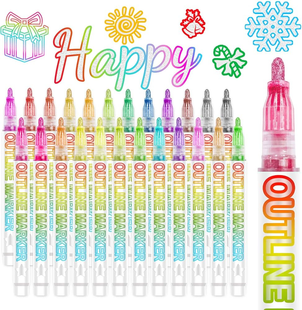 Stocking Stuffers for Kids Teens Girls, 24pcs Shimmer Markers Outline Markers, Gifts for 4-12 Yea... | Amazon (US)