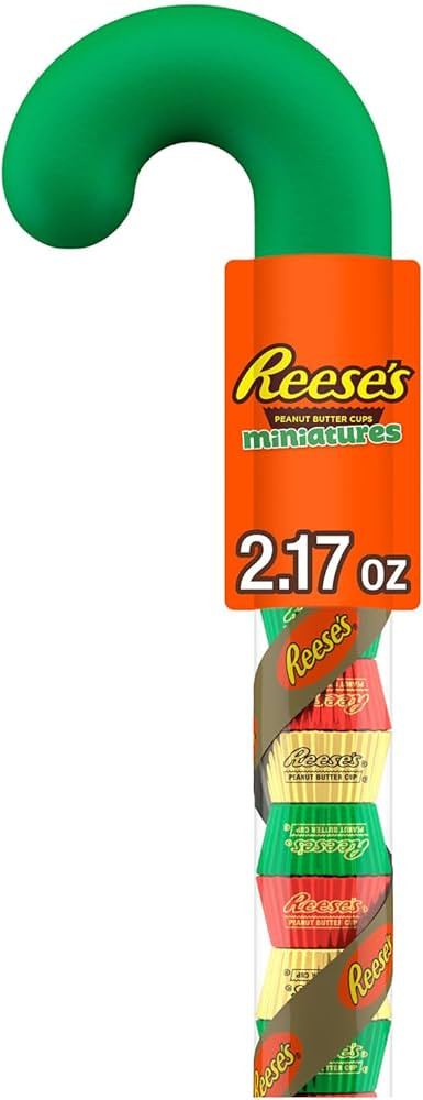 REESE'S Miniatures Milk Chocolate Peanut Butter Cups, Christmas Candy Plastic Cane, 2.17 oz | Amazon (US)