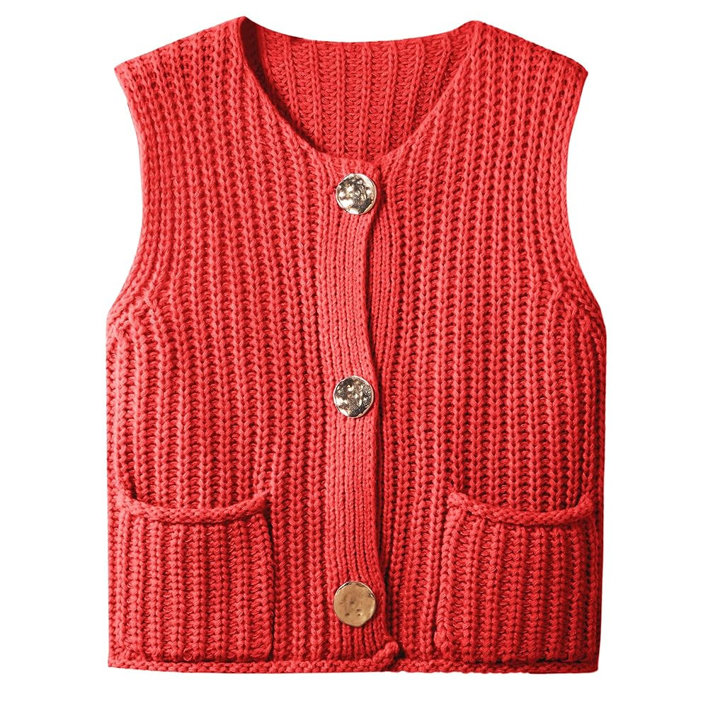 Hixiaohe Womens Crochet Chunky Knit Top Sleeveless Button Down Crop Tops Trendy Cardigan Sweater ... | Amazon (US)