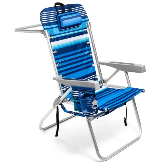 (Tall Chair)  Homevative Folding Backpack High Beach Chair, Towel bar, High Tide - Walmart.com | Walmart (US)