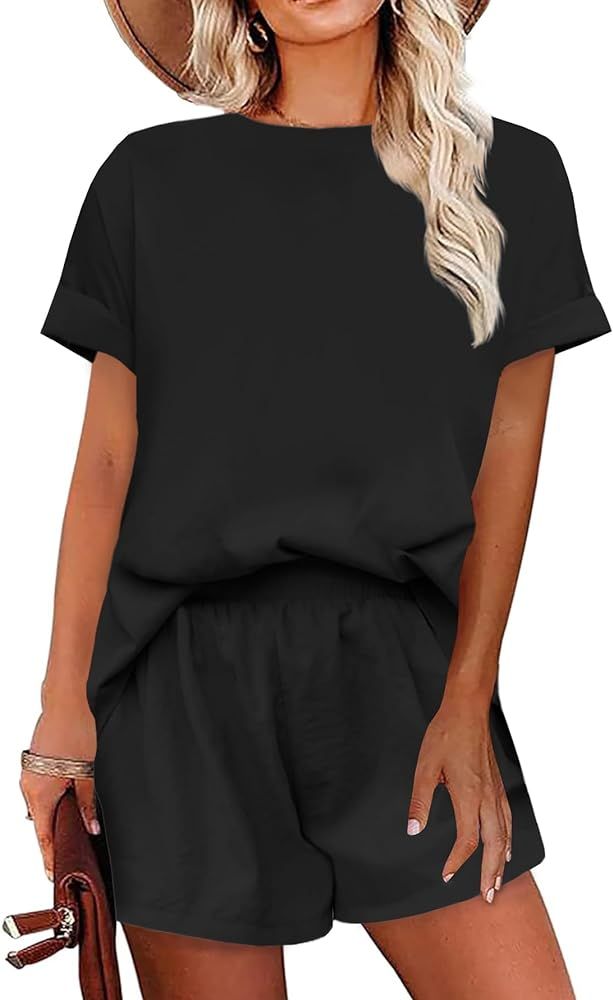Imily Bela Womens 2 Piece Outfits Lounge Sets Short Sleeve Top High Waist Shorts Casual Pajama Se... | Amazon (US)
