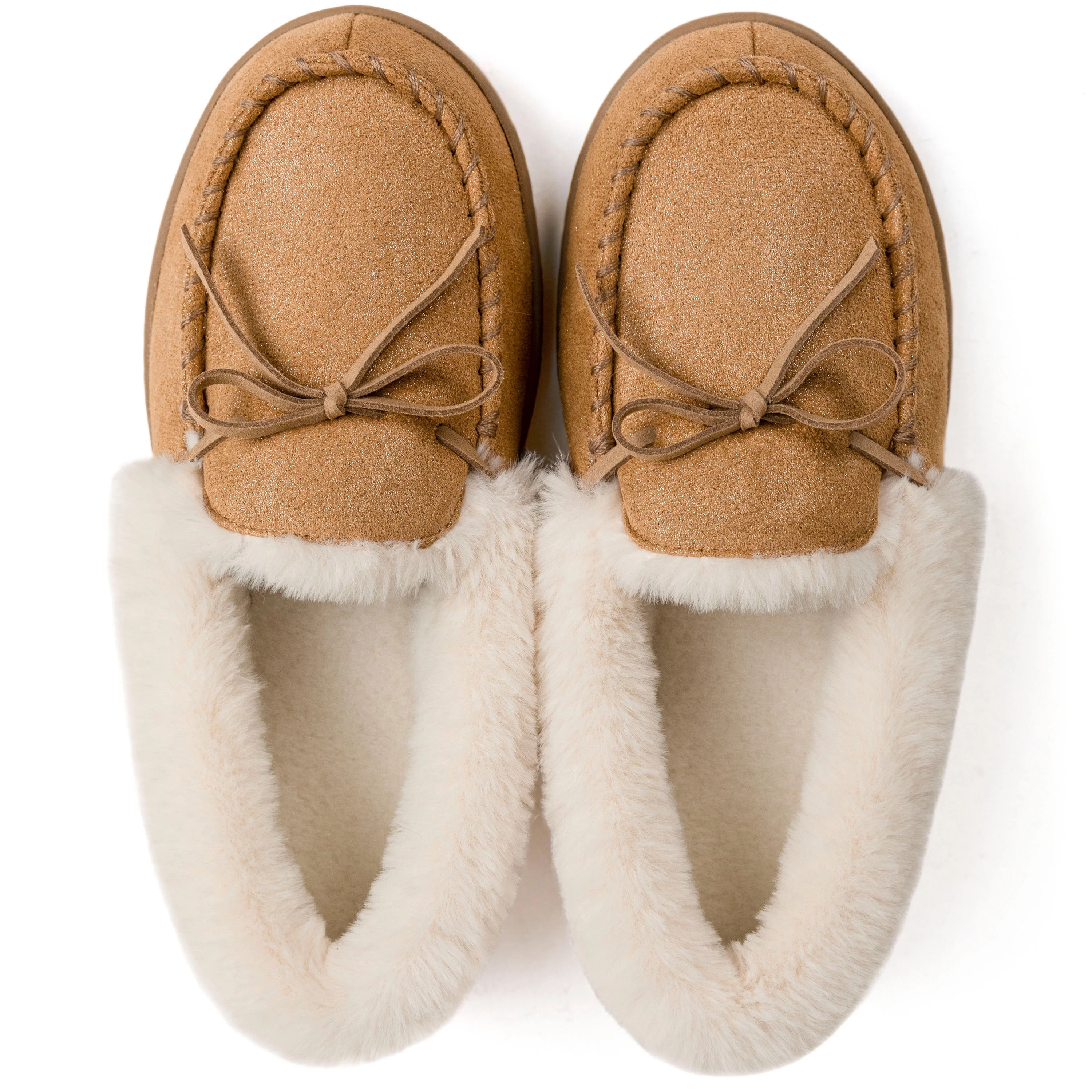 Ravelier Women's Classic Glittered Moccasin Slippers, Sand, Size 9 | Walmart (US)