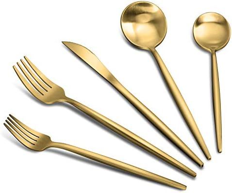 Gold Silverware Set 20-Piece Stainless Steel Matte Flatware Set for 4, Satin Finish Kitchen Cutle... | Amazon (US)