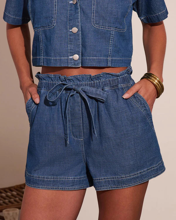 Kylah Paperbag Waist Tie Denim Shorts | VICI