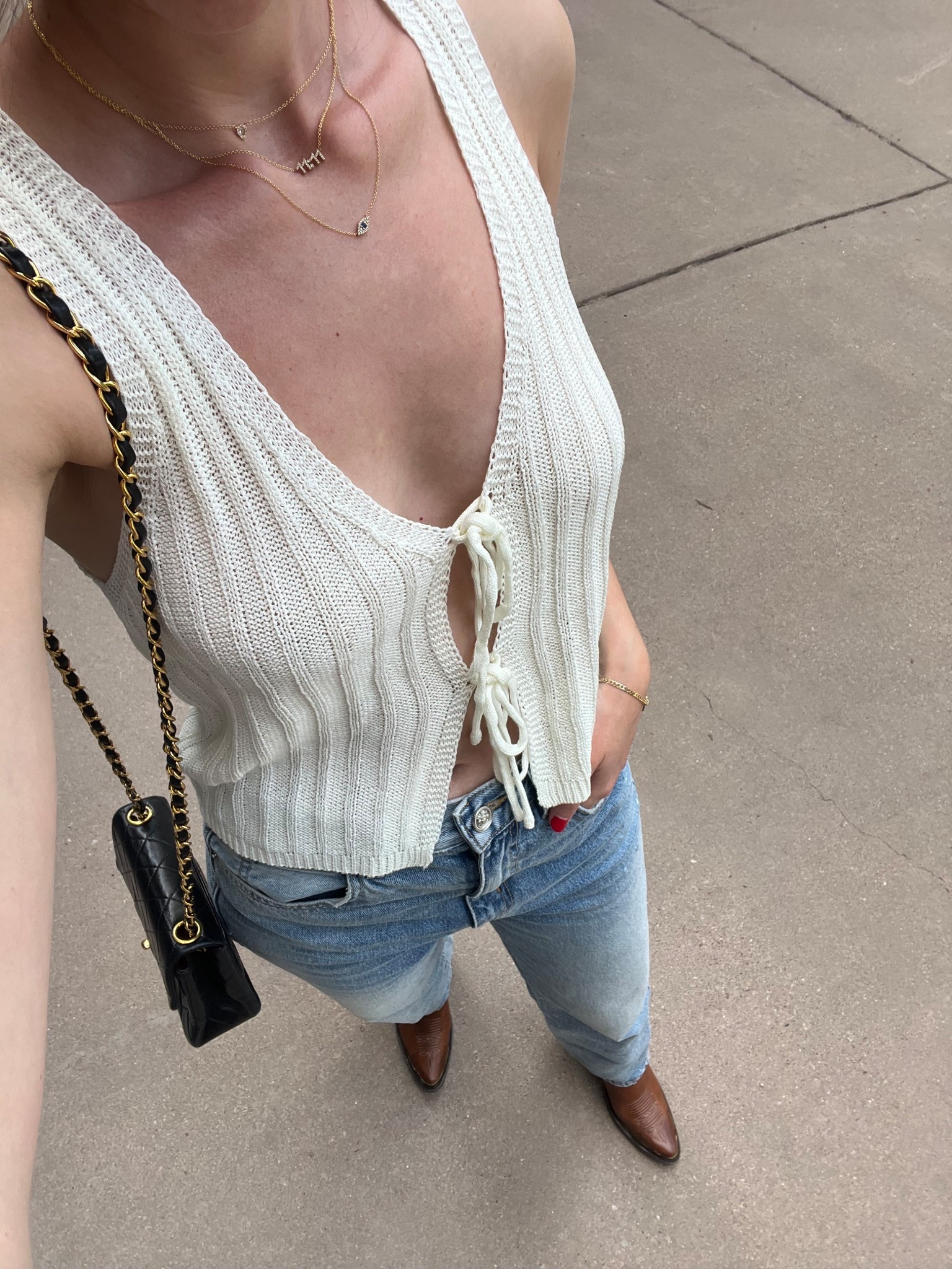 The perfect knit top and it’s on sale!! 
Recommend sizing up one for the jeans
Top-S
Jeans-27

Country concert outfit, cowboy boots, denim, spring outfit, spring top

#LTKSeasonal #LTKFindsUnder100 #LTKSaleAlert