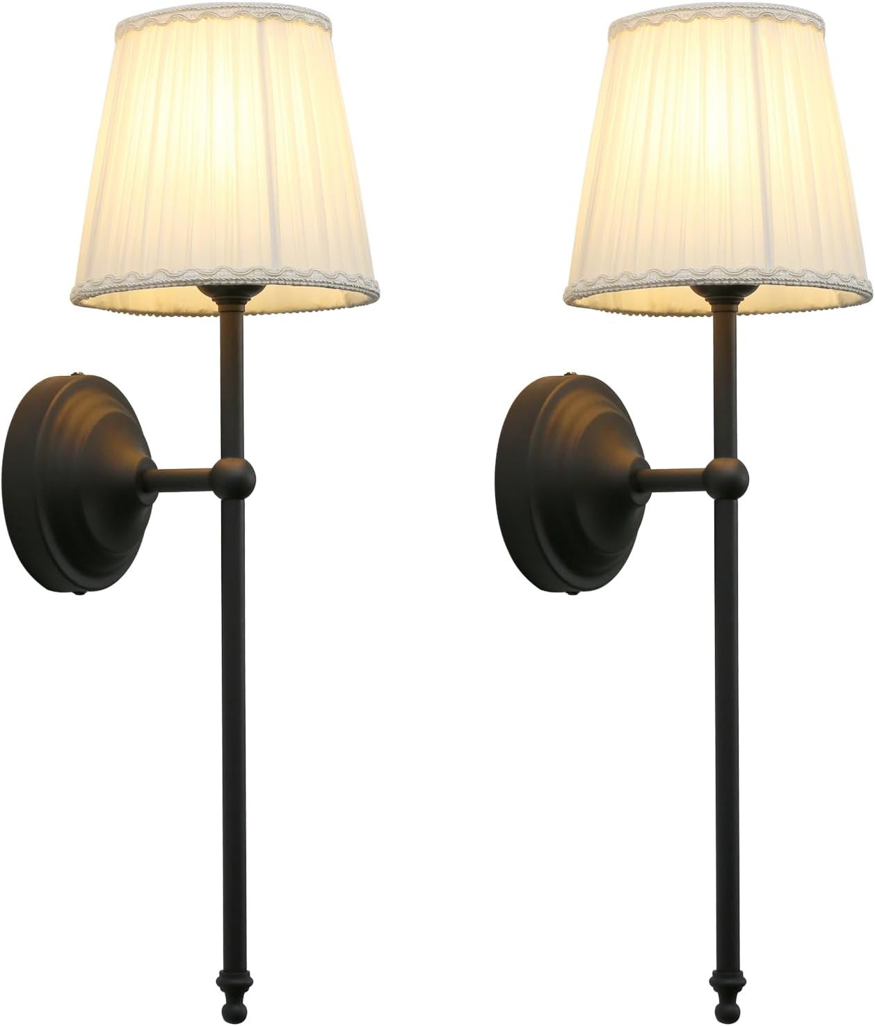 Hardwired Brass Boho Wall Sconces Set of 2, Vintage Industrial Wall Lights 2 Pack, Vanity Light Wall Lamps with Lace Gauze Shade for Bedroom Living Room Hallway Decor (Black + White Shade) | Amazon (US)
