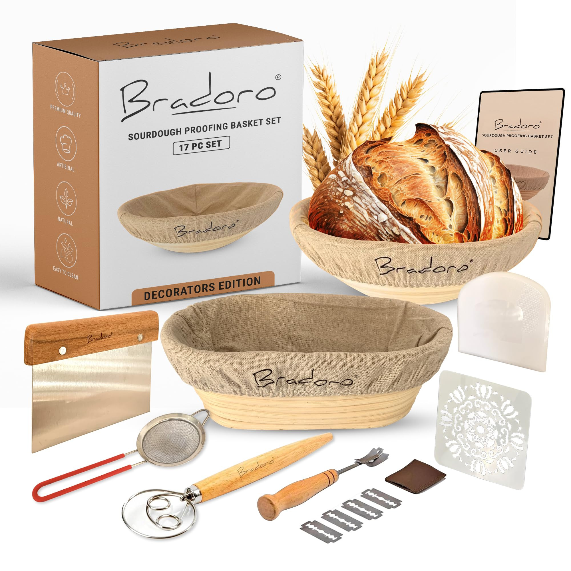 Banneton Bread Proofing Basket Set, 10 Inch Oval & 10 Inch Round Whicker Bread Proofing Baskets w... | Amazon (US)