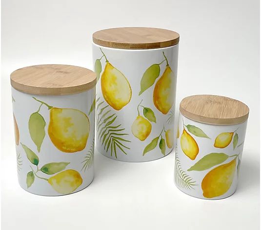 Temp-tations Lemons and Palm Set of 3 Canisters | QVC