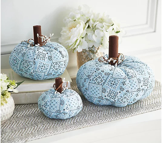 Set of 3 Bandana Print Fabric Pumpkins by Valerie - QVC.com | QVC
