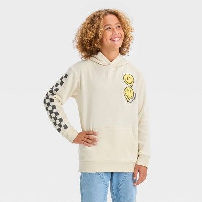 Boys' Smiley Hooded Pullover Sweatshirt - art class™ Off-White | Target