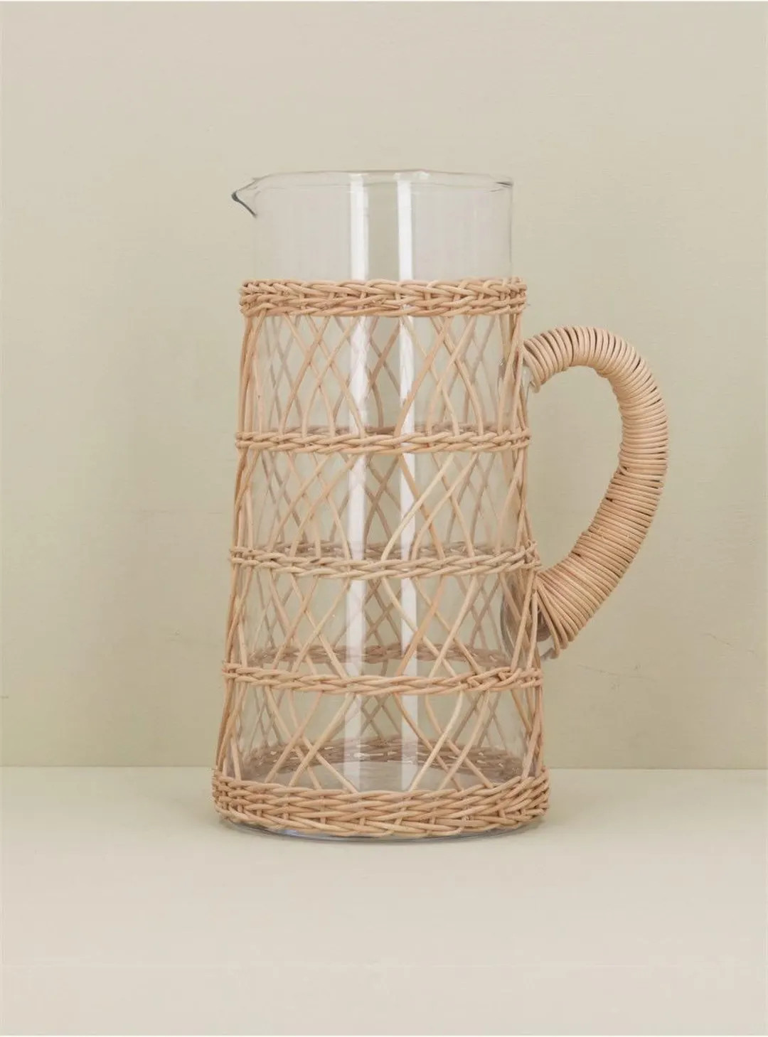 Glass Jug or Vase Large Rattan Bamboo Pitcher, Gisela Graham - Etsy | Etsy (US)