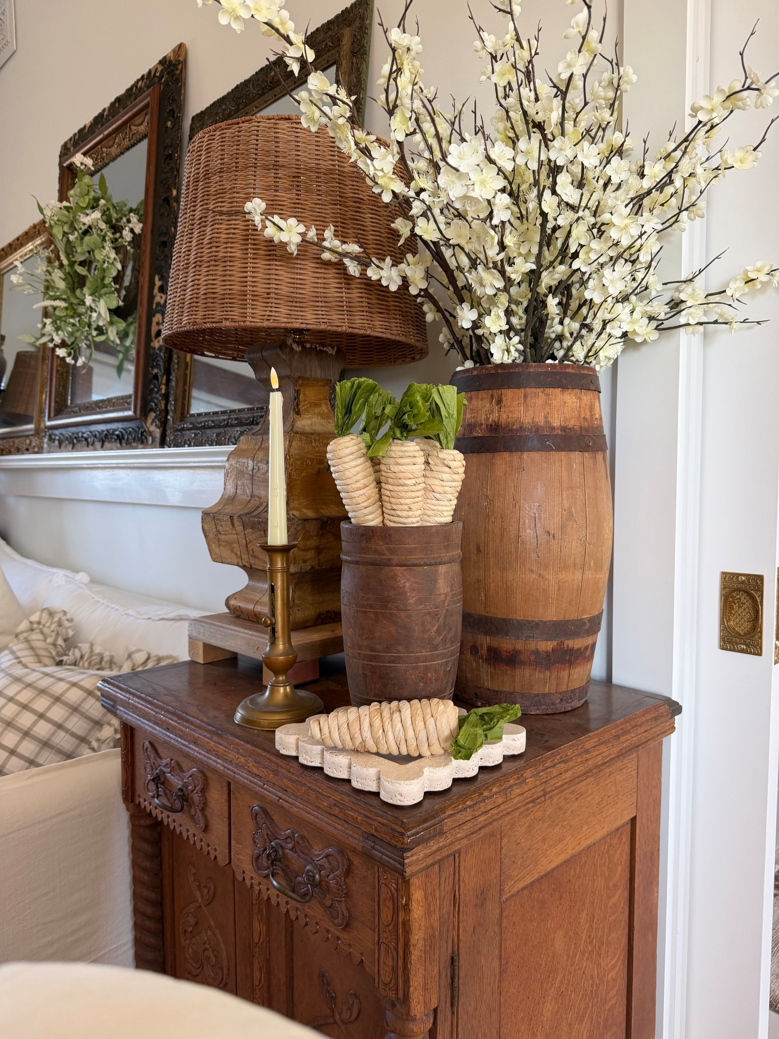 This is how we decorated one of our living room side tables for Spring. We added these textures carrots from @Walmart for an extra Easter touch. 

#LTKHome #LTKSeasonal