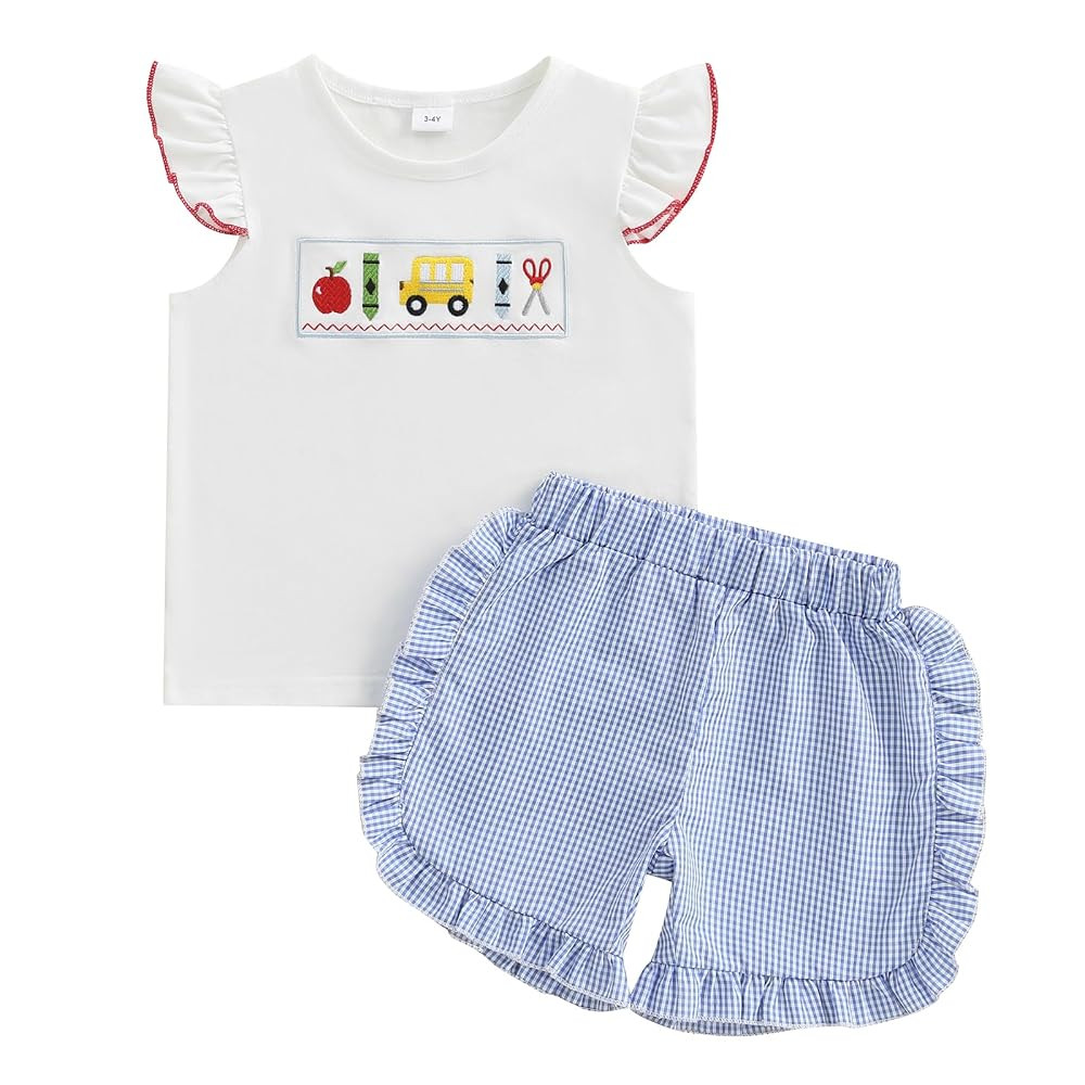 luethbiezx Kids Toddler Little Girls Back to School Outfit First Day of School Embroidery Ruffle ... | Amazon (US)