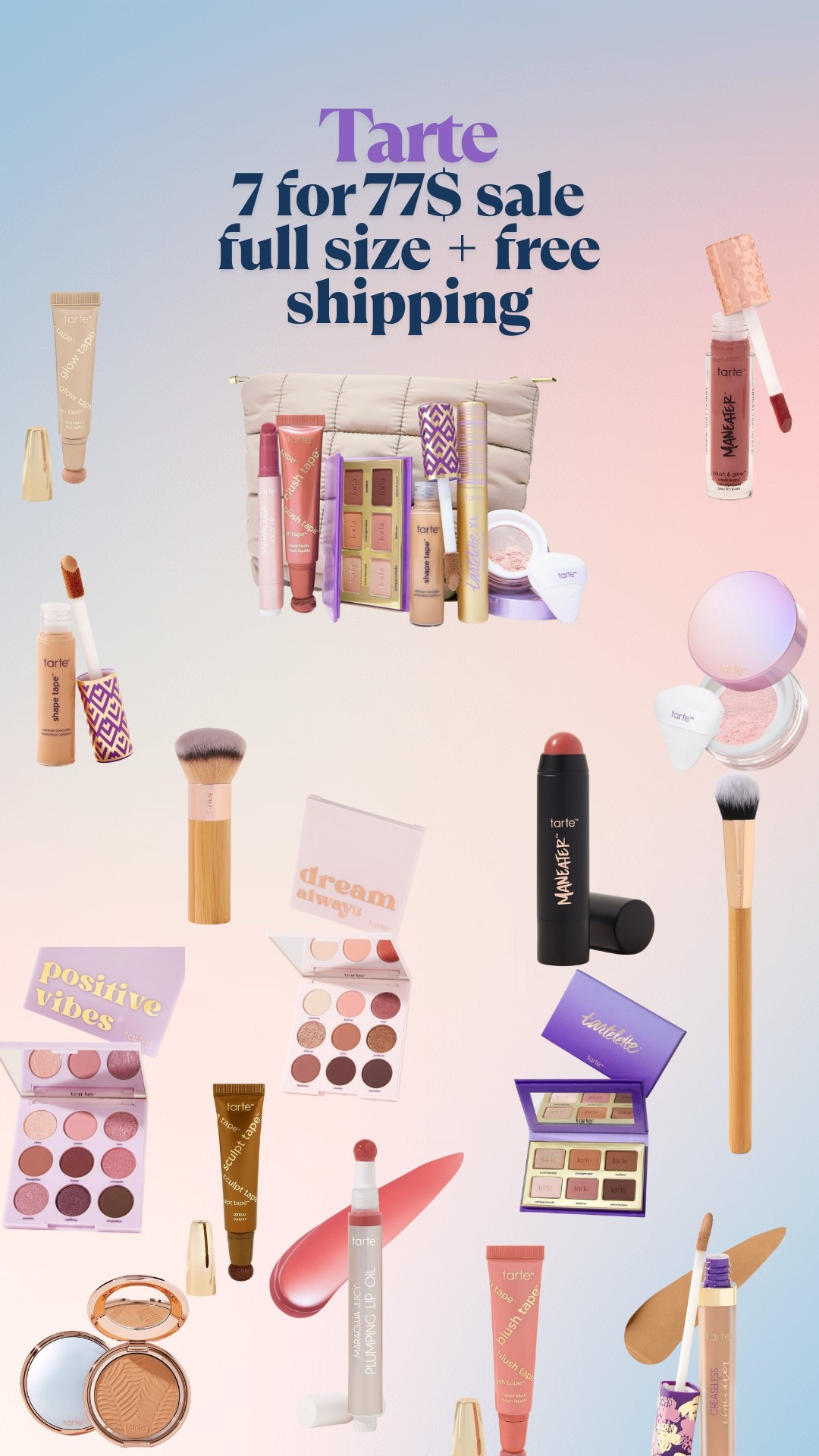 Tarte 7 for 77$ sale! Full size + free shipping 

#LTKSaleAlert #LTKGiftGuide #LTKBeauty