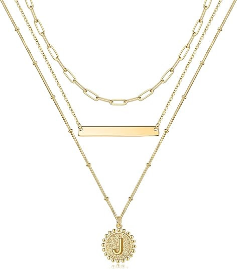 M MOOHAM Gold Layered Initial Necklaces for Women, 14K Gold Plated Layering Gold Necklaces for Wo... | Amazon (US)
