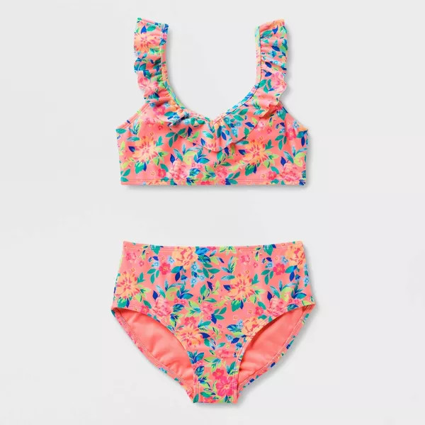 Girls' Floral Ruffle Bikini Set - Cat & Jack™ Pink M | Target