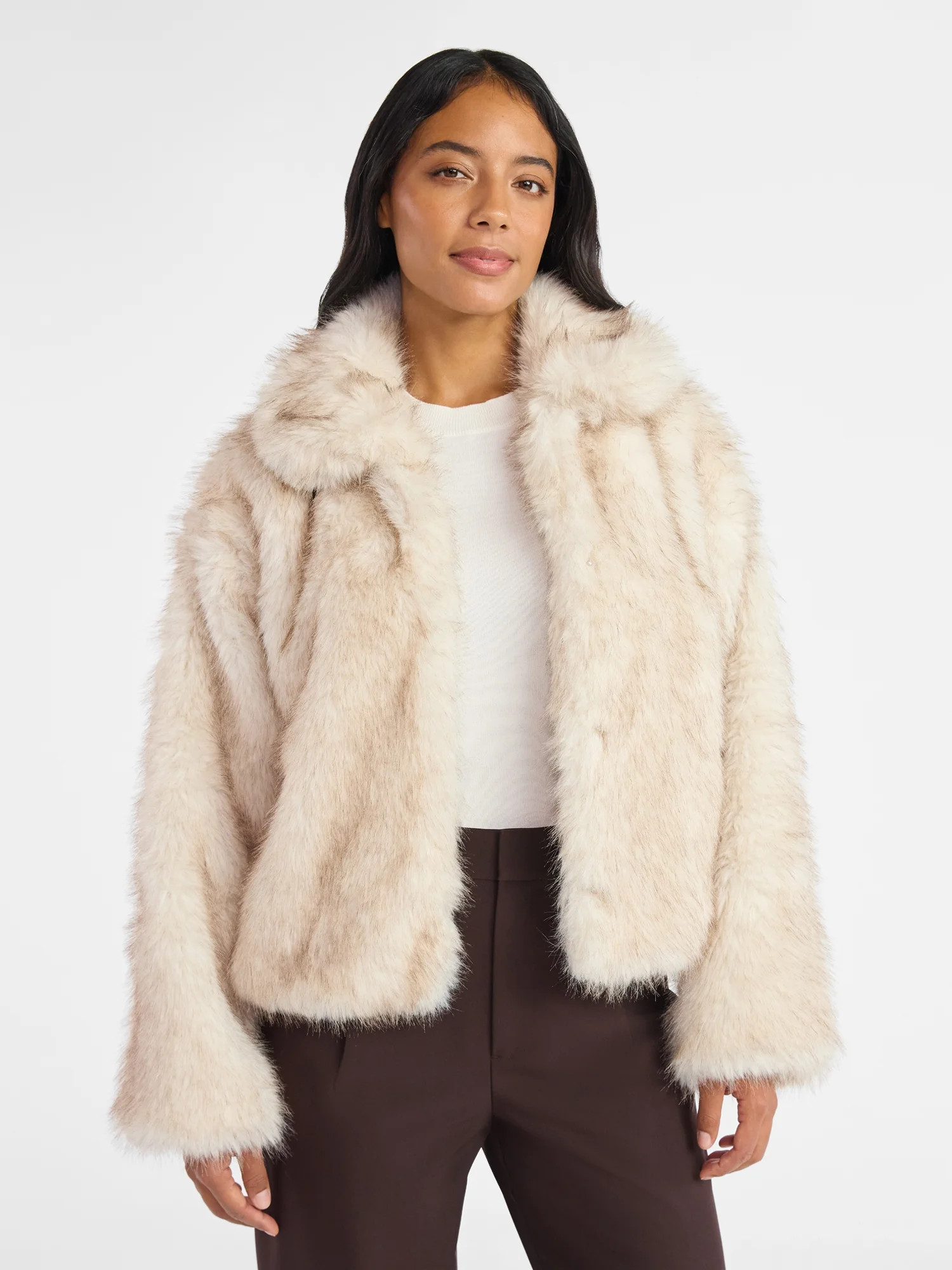 Time and Tru Women's and Women’s Plus Plush Faux Fur Jacket, Midweight, Sizes XS-3X | Walmart (US)
