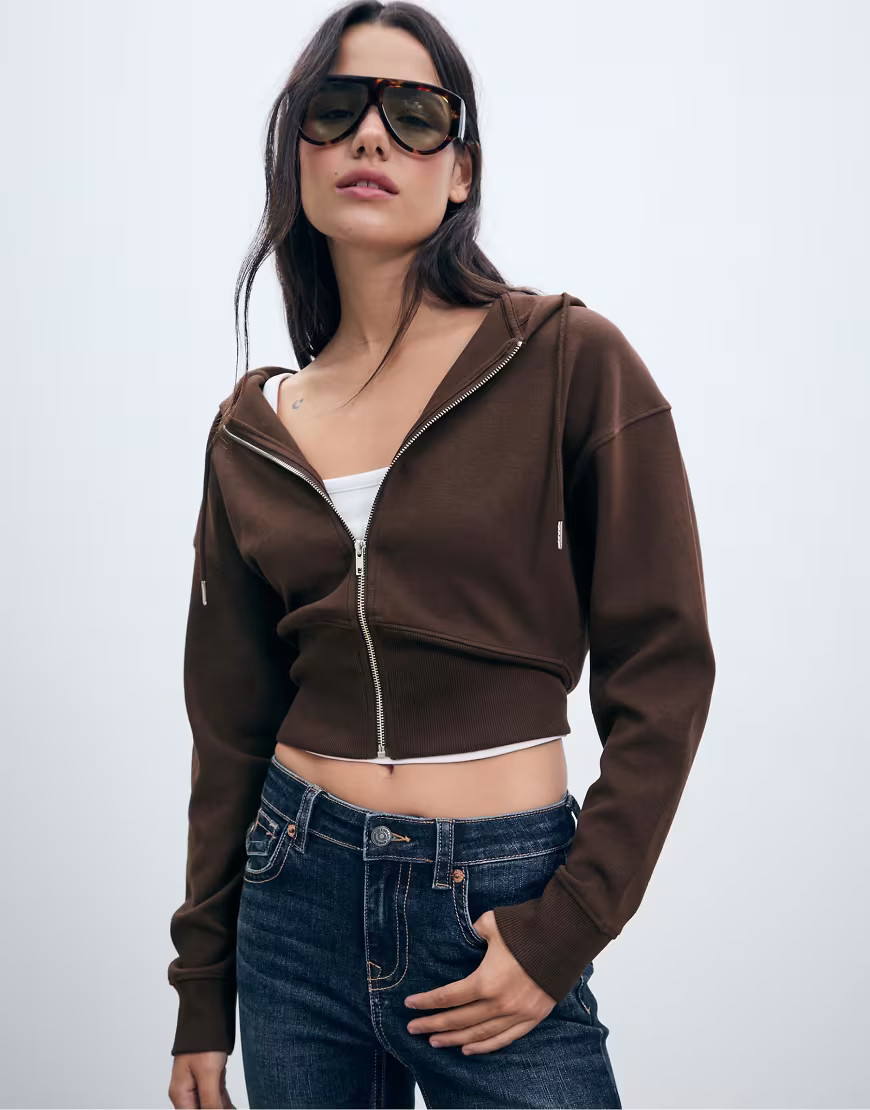 Stradivarius Zip-up hoodie in brown | ASOS (Global)