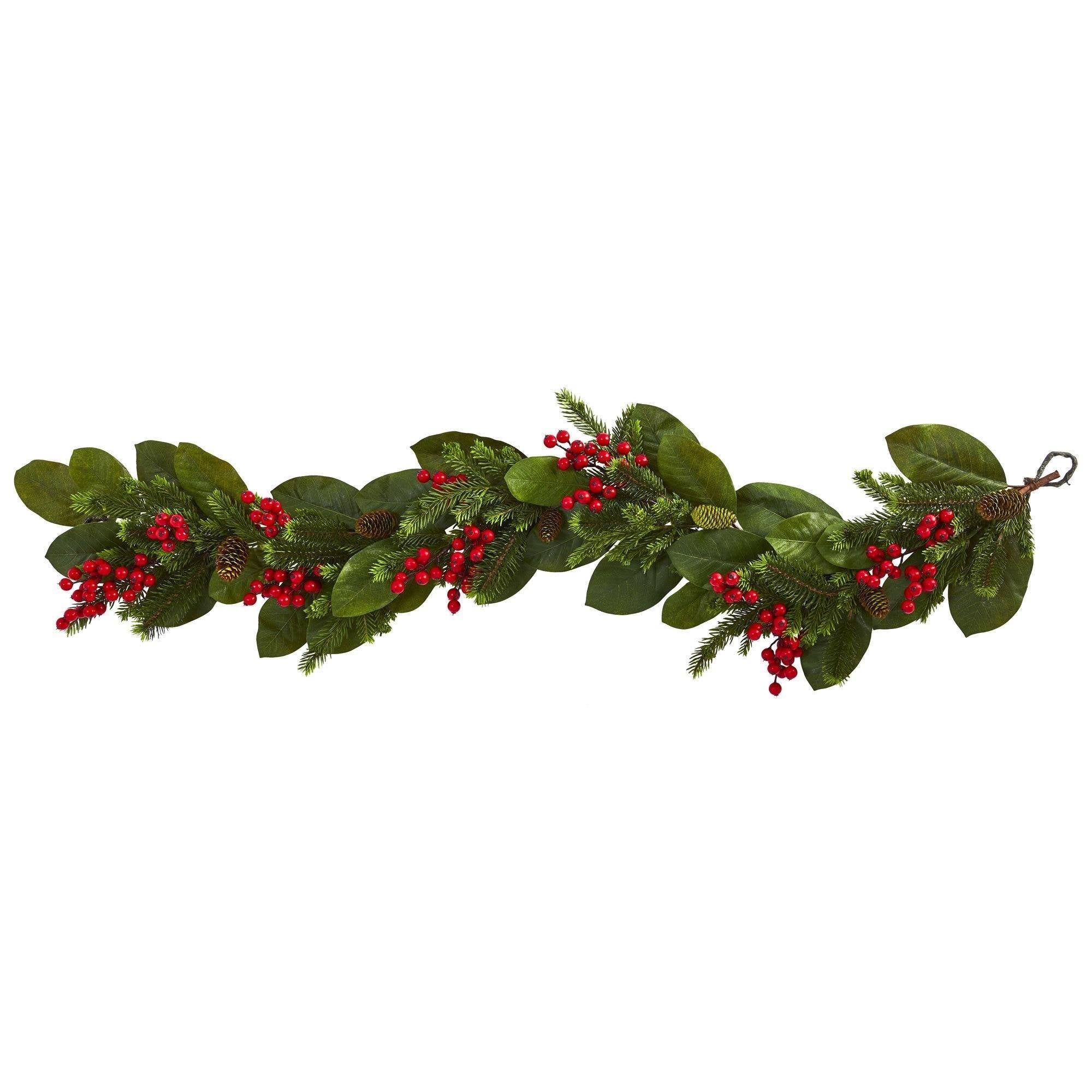 5’ Magnolia Berry Pine Artificial Garland | Nearly Natural
