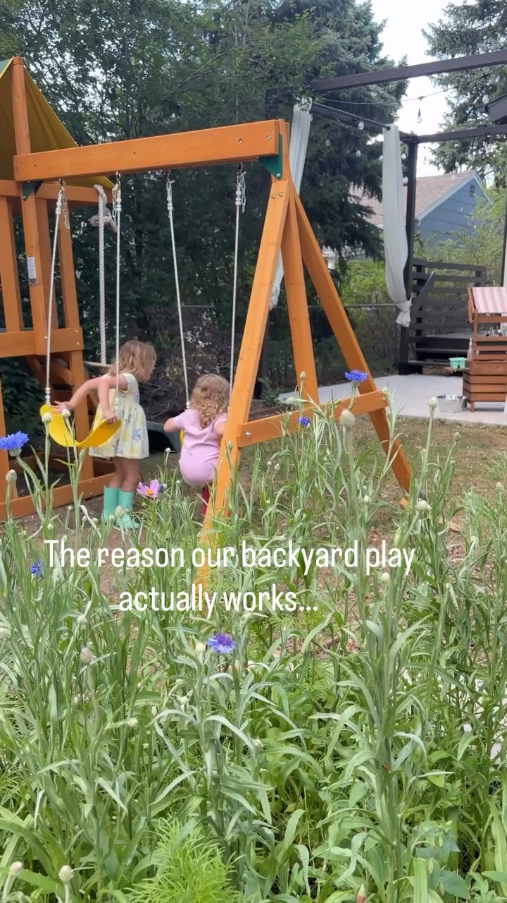 We set up our backyard play area with one goal in mind—make it easy for the kids to stay outside longer and play more independently.

Our playground, mud kitchen, and little tables are all grouped together in one connected space so play naturally flows from one activity to the next. Instead of starting over somewhere new, they just shift into a new kind of play right where they are.

It’s been such a simple change, but it’s made a huge difference in how they use our outdoor space. More imagination, more time outside, and less interruption from me having to “set up” new activities.

If you’re trying to encourage more outdoor play at home, this kind of intentional layout might be your sign.

#backyardplay #outdoorplayideas #toddleractivities #momlife #playbasedlearning