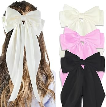 Canitor Hair Bows for Women Silky Satin Hair Ribbon Hair Barrettes Clip Oversized Long Tail Pink ... | Amazon (US)
