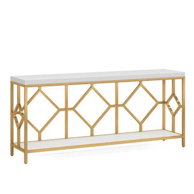 70.9" Extra Long Sofa Table, Industrial Narrow Console Table Behind Couch with Diamond Pattern Metal Frame, 2-Tier Open Storage for Entryway, Living R | Wayfair North America